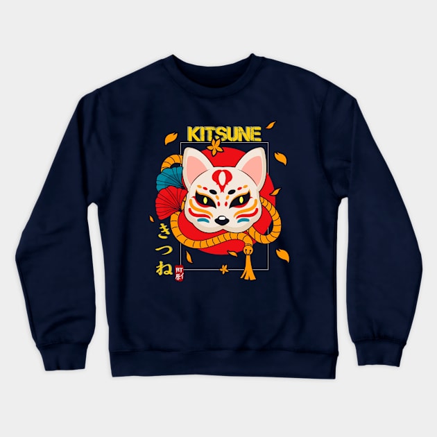 Kitsune Mask - Japanese Mythology Crewneck Sweatshirt by AlbertoTand